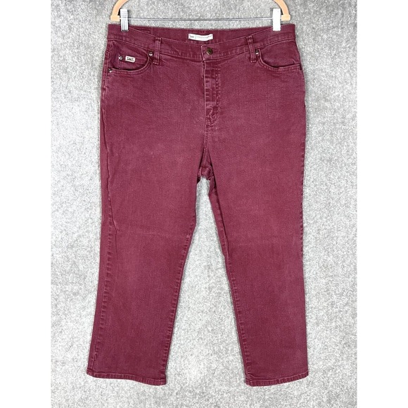 Lee Relaxed Straight Leg Jeans Womens Size 16 Petite Stretch Red Denim‎ Pockets - Picture 1 of 10